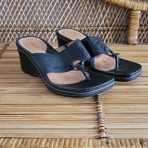Rockport Black Leather Wedge Sandals